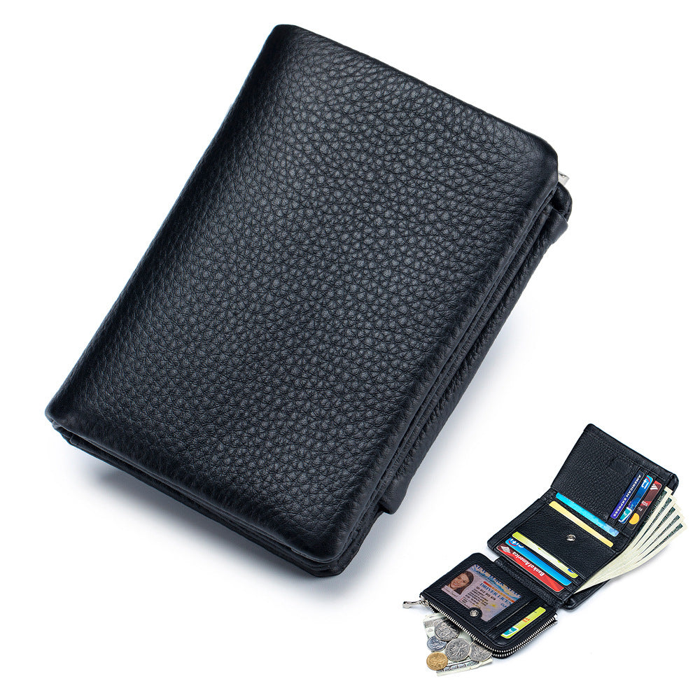 Women's Leather Large Capacity First Layer Cowhide Three-fold Ladies Wallets