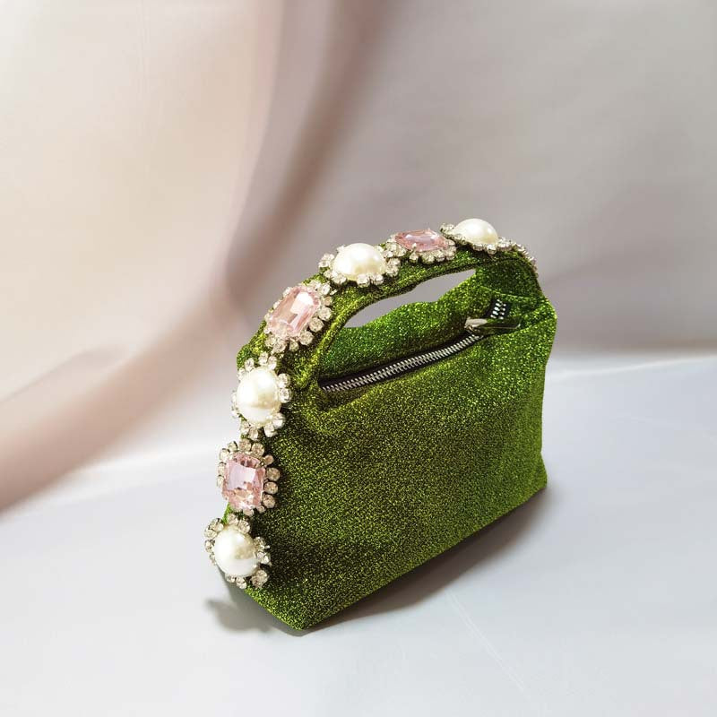 Women's Rhinestone Pearl Pillow Dinner Silk Lunch Handbags