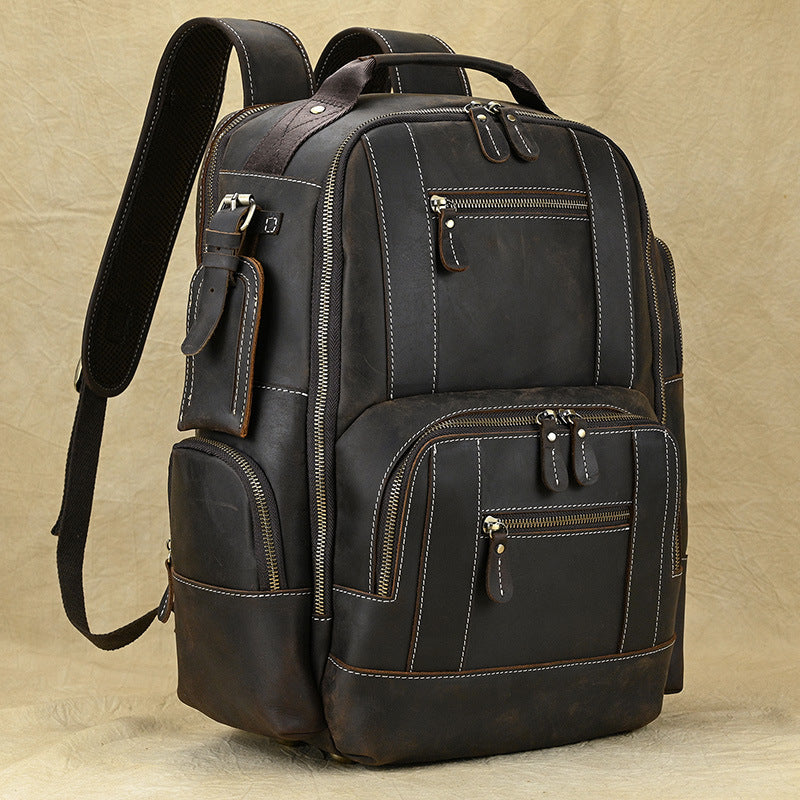 Men's Large Capacity Leather Crazy Horse Inch Backpacks