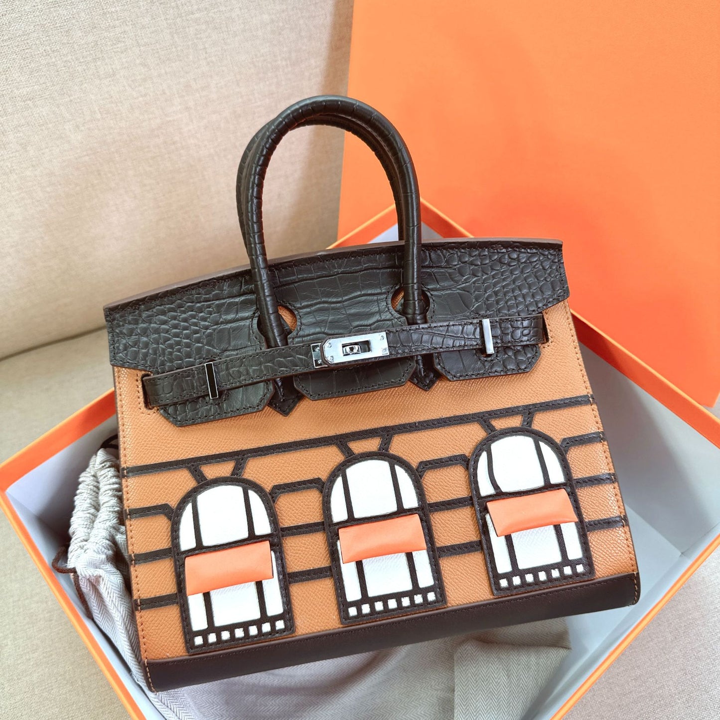 Leather High-grade Crocodile Pattern Stitching Palm Handbags