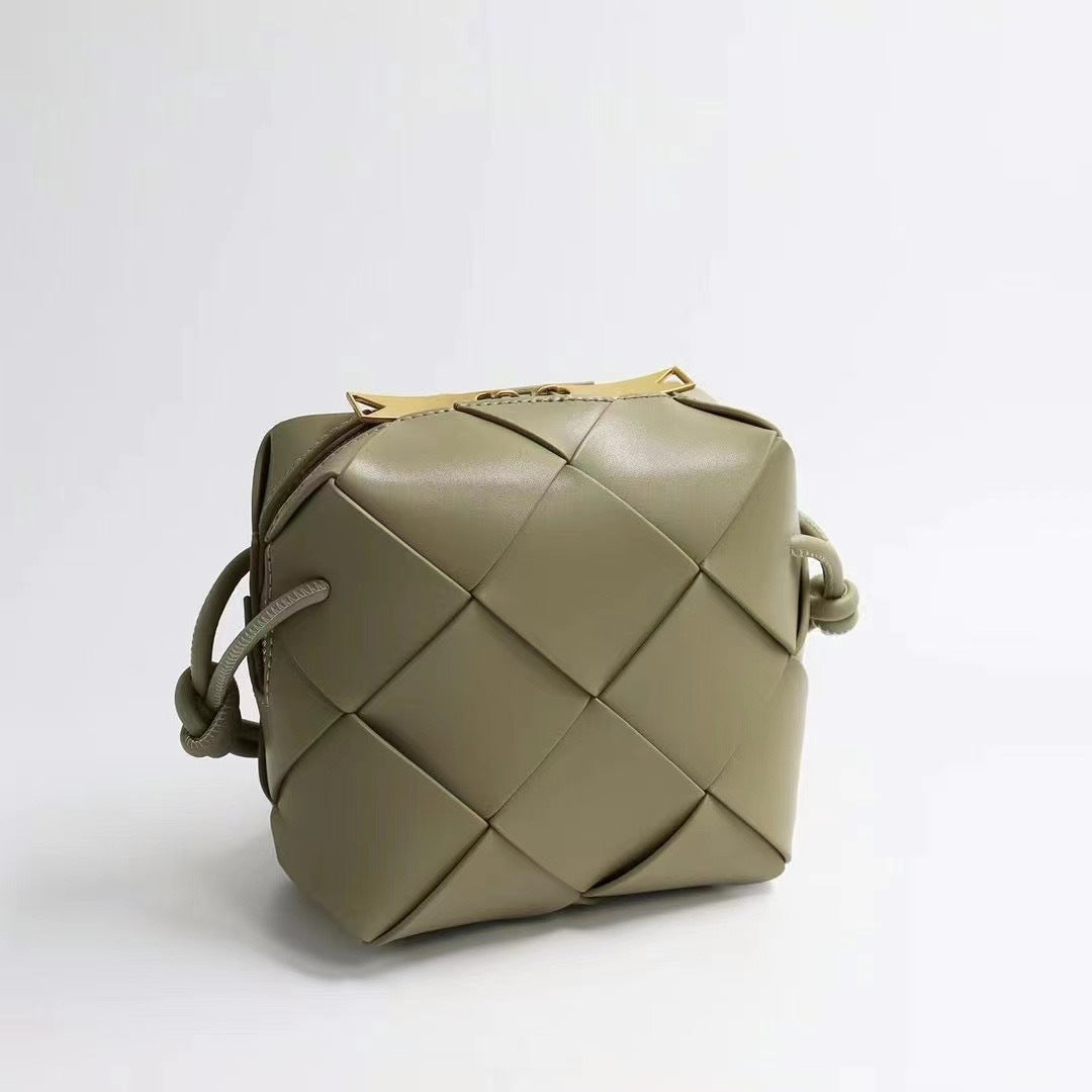 Women's Woven High-grade Genuine Leather Plaid Lunch Crossbody Bags