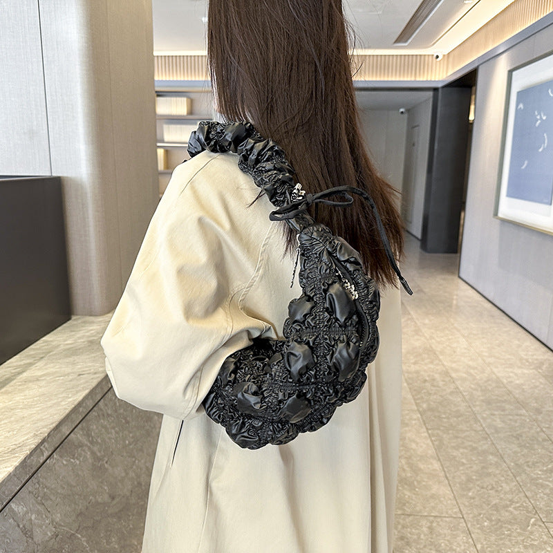 Cloud Pleated Large Capacity Embroidery Thread Shoulder Bags