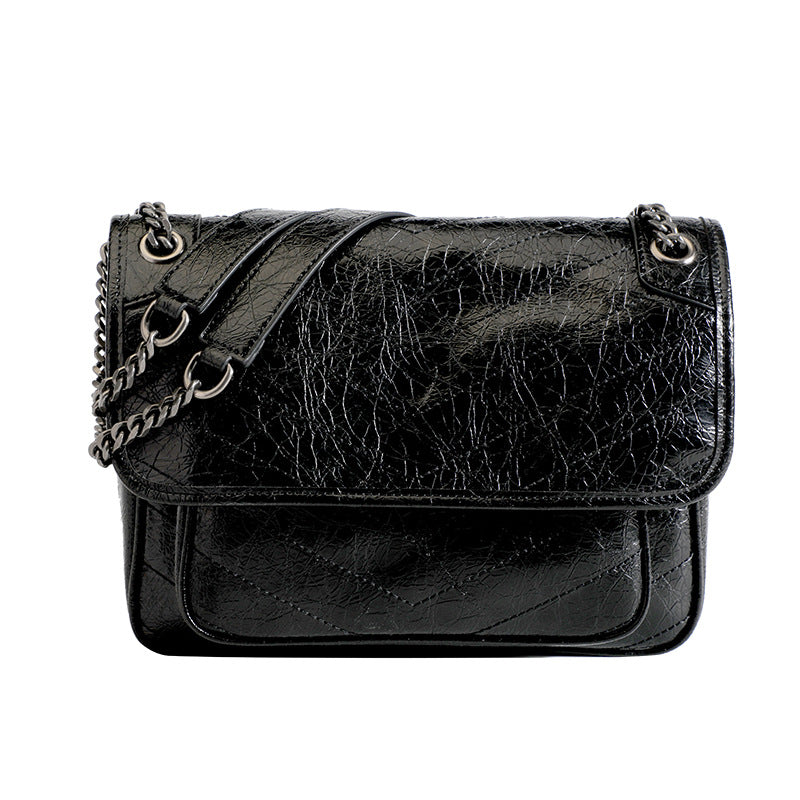 Women's Oil Wax Cowhide Leather Hobo Vintage Chain Shoulder Bags