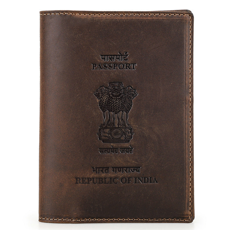 Black Angel Retro Crazy Horse Leather Passport Multifunctional Men's Wallets