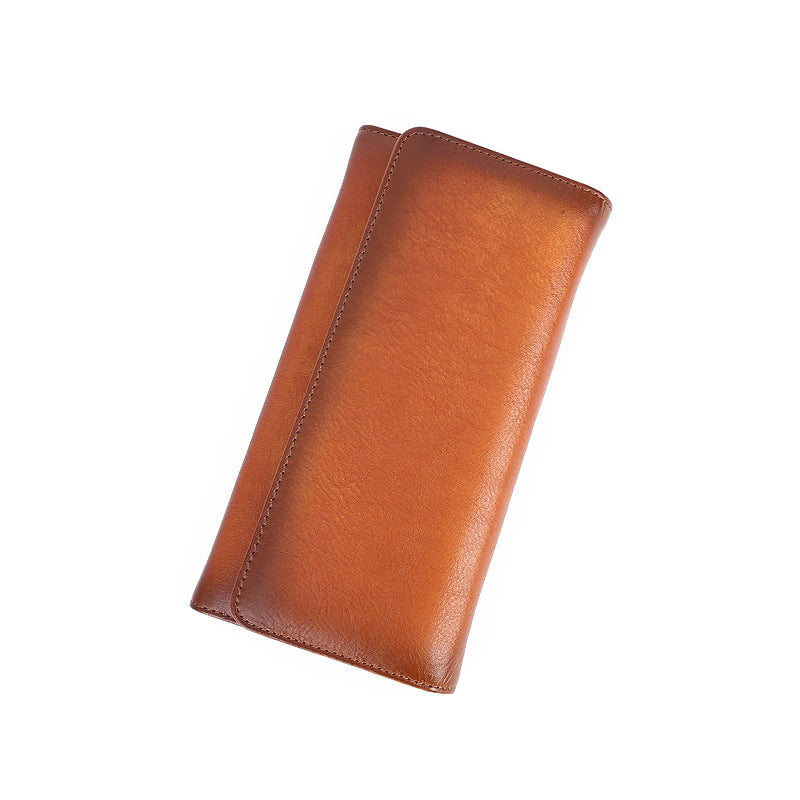 Women's Retro First Layer Cowhide Simple Solid Ladies Wallets
