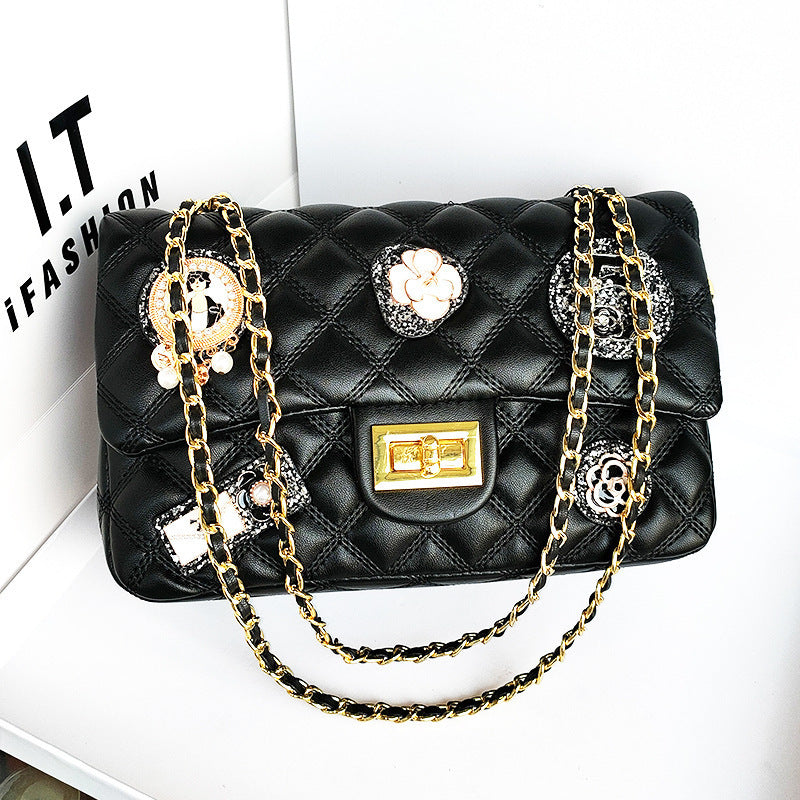 Women's Leather Individual Badge Sheepskin Classic Style Shoulder Bags