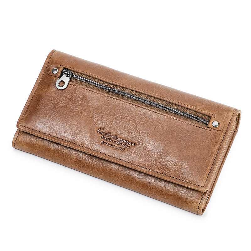 Women's Black Angel Leather Long First Layer Ladies Wallets