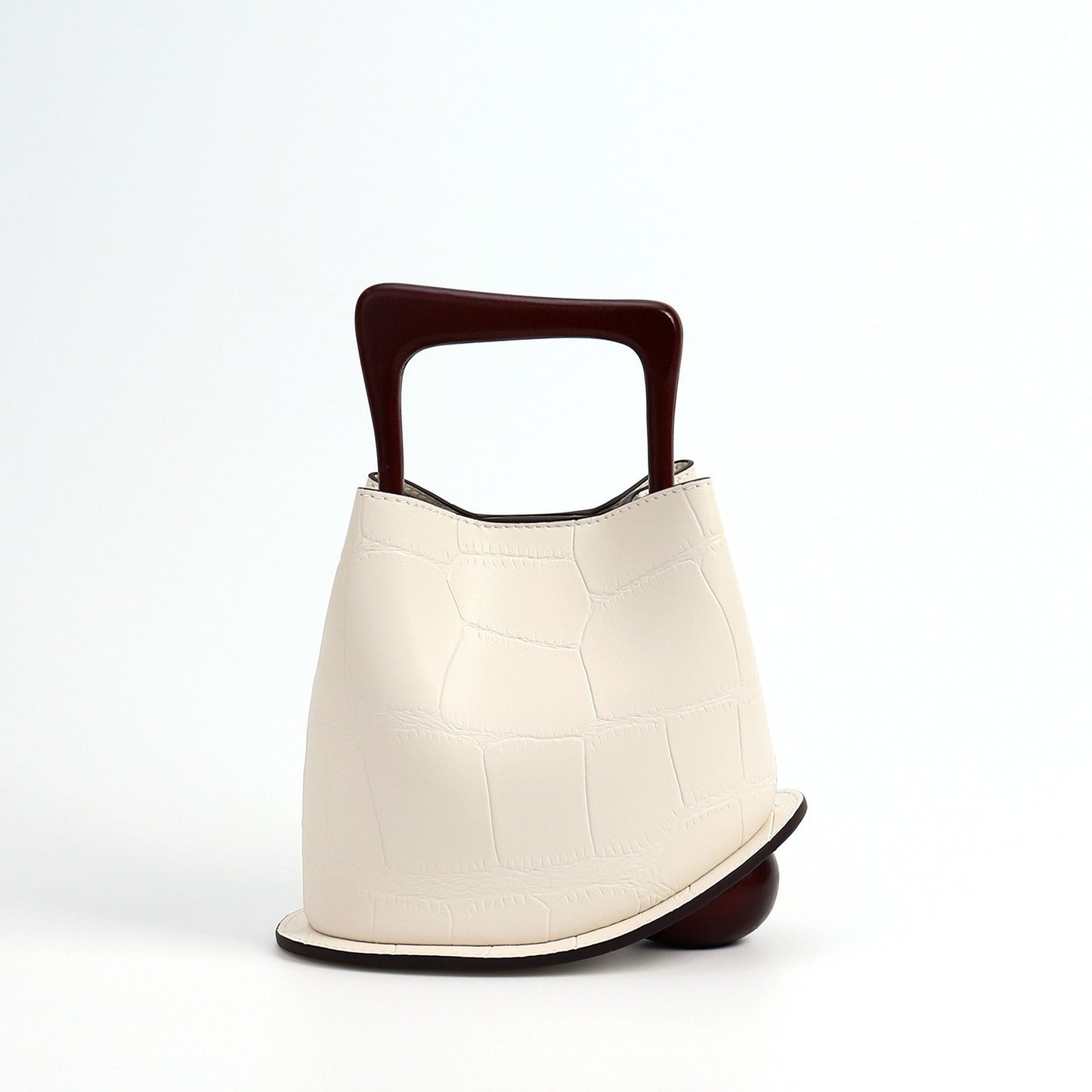 Women's Imported Cowhide Commuter Basket Wooden Portable Handbags