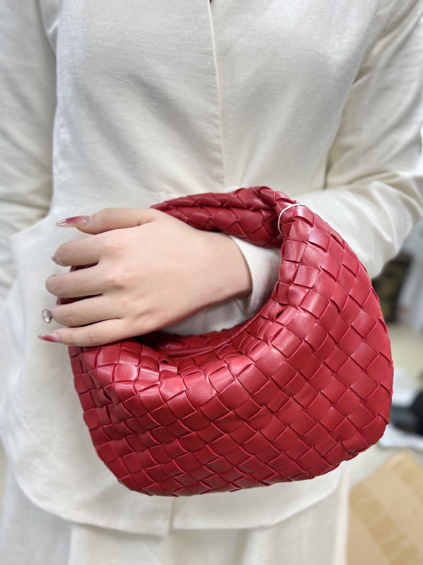 Woven Female Cloud Croissant Hand Holding Handbags