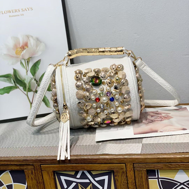 Women's Portable Round Pearl Color Crystal Handbags