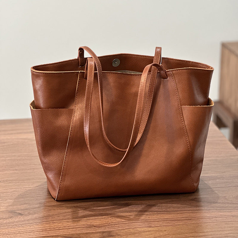 Women's Practical Genuine Leather Large Vegetable Tanning Shoulder Bags