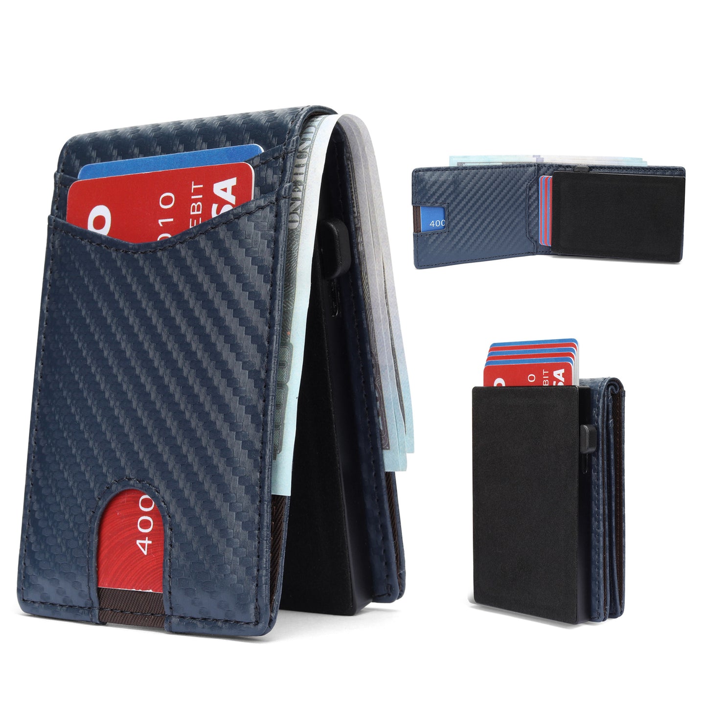 Men's Carbon Fiber American Gold Clip Bifold Men's Wallets