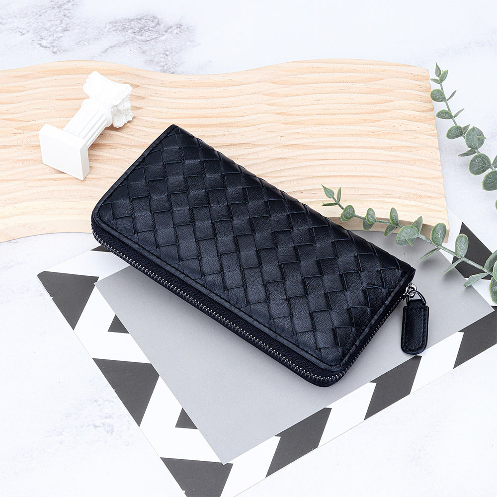 Women's Sheepskin Hand-woven Long Large Capacity Multi Slots Ladies Wallets