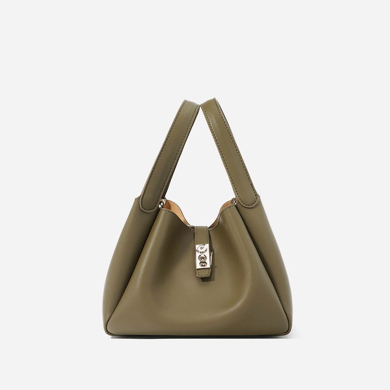 Genuine Leather Niche Portable Vegetable Basket Female Fashion Out Shoulder Bags