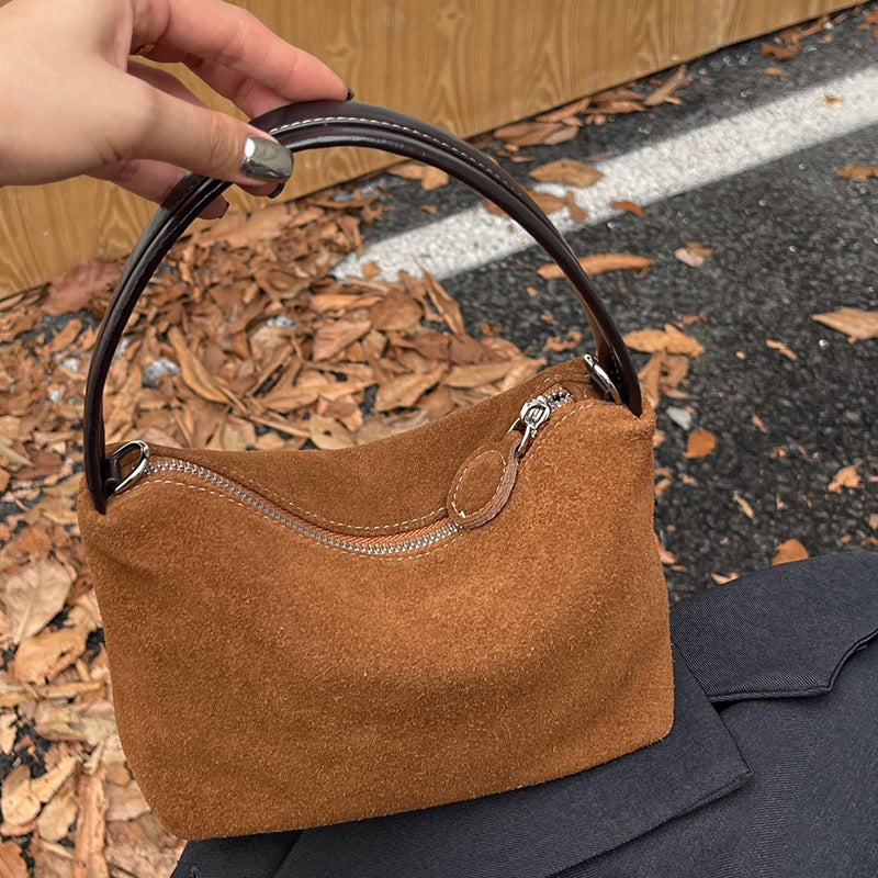 Women's High-grade Suede Cowhide Lunch Box Retro Crossbody Bags