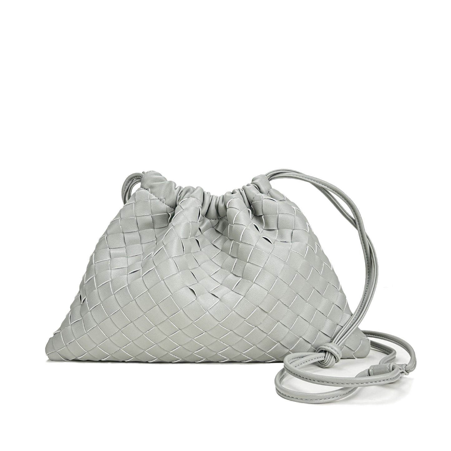 Cattlehide Leather Rhombus Magnetic Snap Drawstring Bundle Woven Crossbody Bags