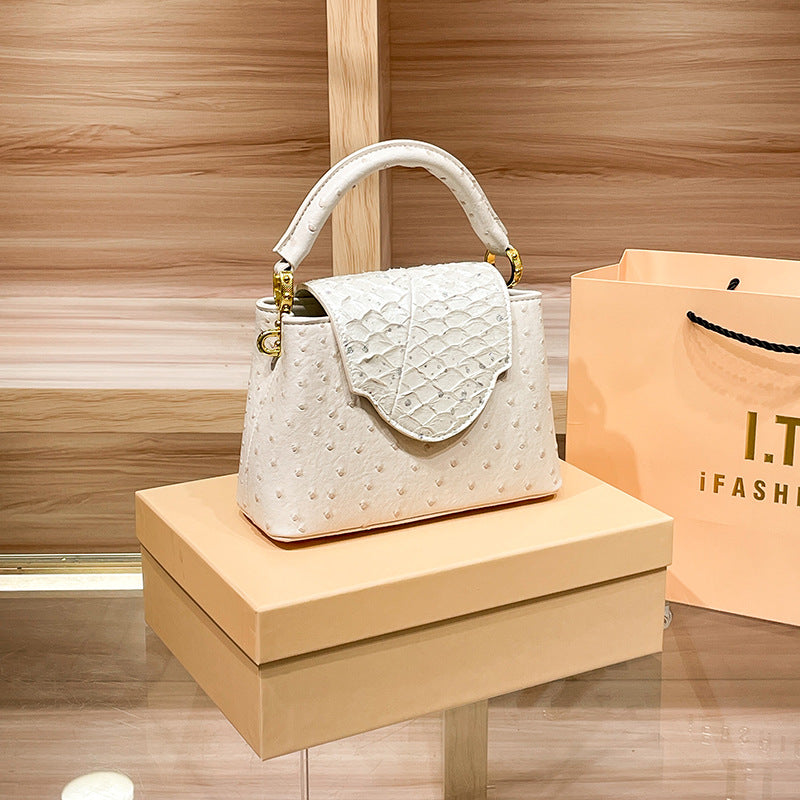 Women's High-grade Genuine Leather Ostrich Grain Minority Crossbody Bags