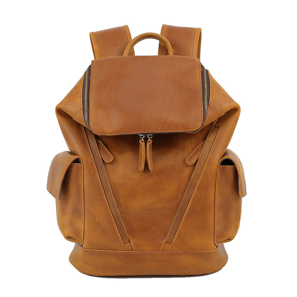 Men's First Layer Leather Leisure Large Capacity Computer Backpacks