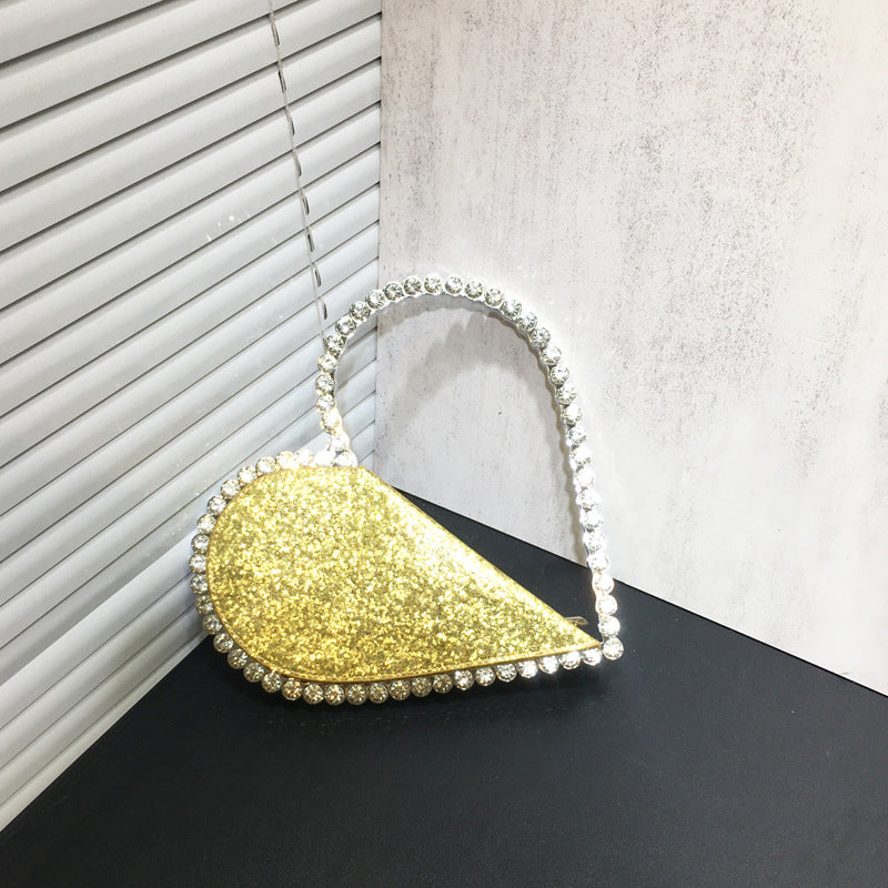 Women's Rhinestone Heart-shaped Banquet Dinner Fashion Sier Handbags