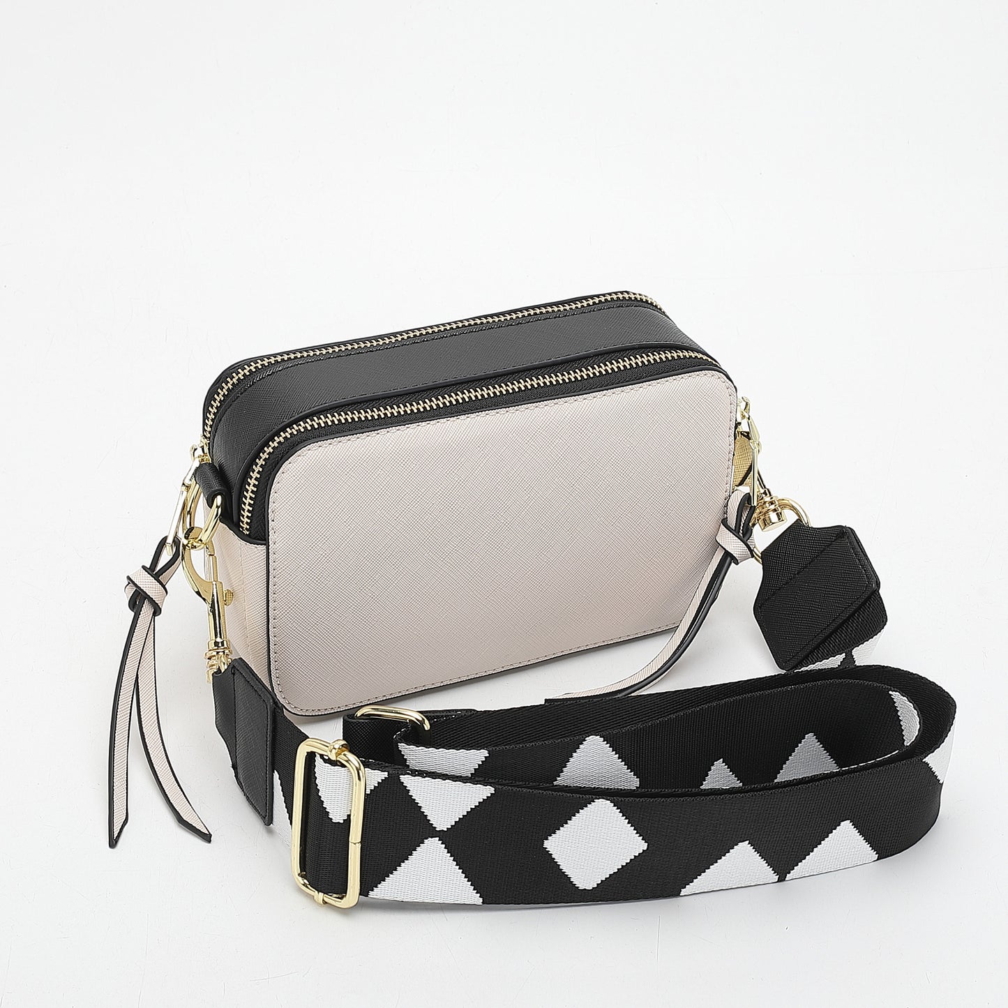 Women's Wide Strap Mark Double Zipper Classic Bags