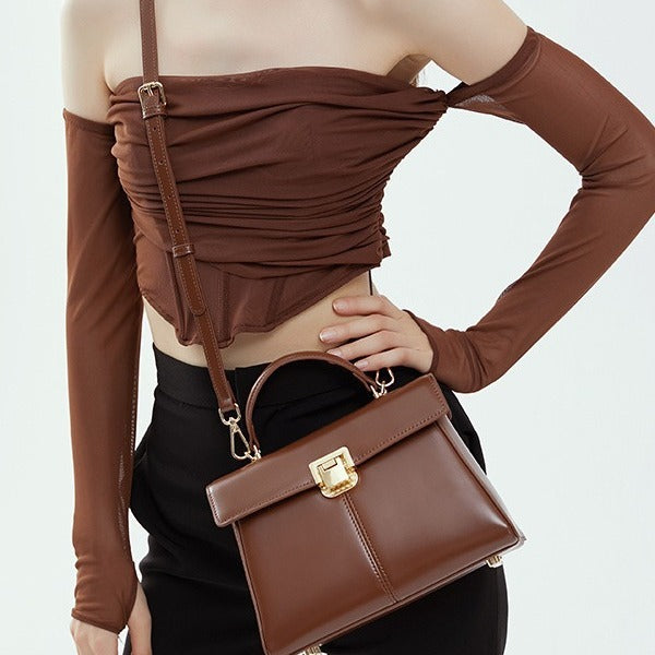 Texture Vachette Clasp Commuter Genuine Leather Crossbody Bags