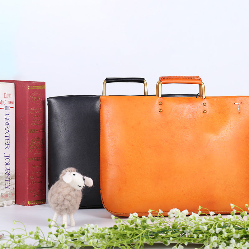 Capacity Totes Soft Leather Top Layer Vegetable Tanned Portable Bags