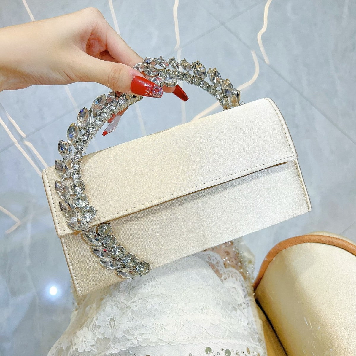 Women's Dinner Rhinestone Satin Sequin Hand Diamonds Evening Bags
