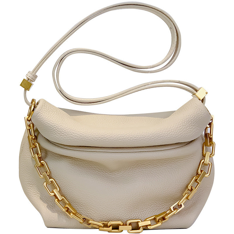 Women's Leather Folds Cloud Fashion Chain Dumpling Shoulder Bags