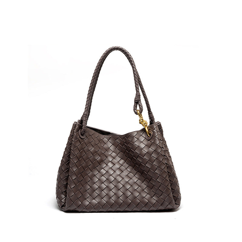 Women's Design Metal Cord Fastener Woven Large Handbags