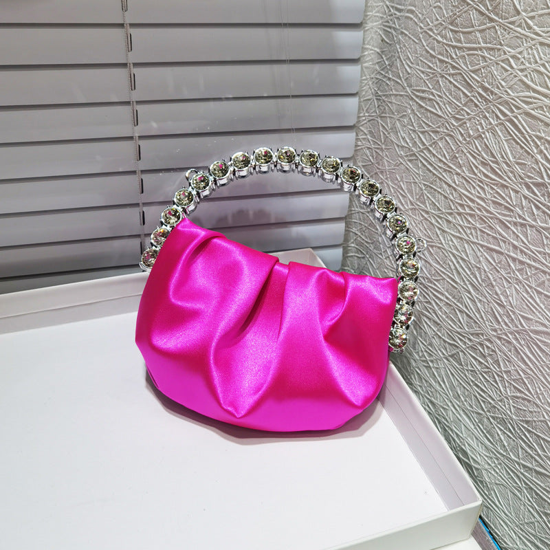 Women's Rhinestone Portable Diamond Pleated Trendy Design Evening Bags