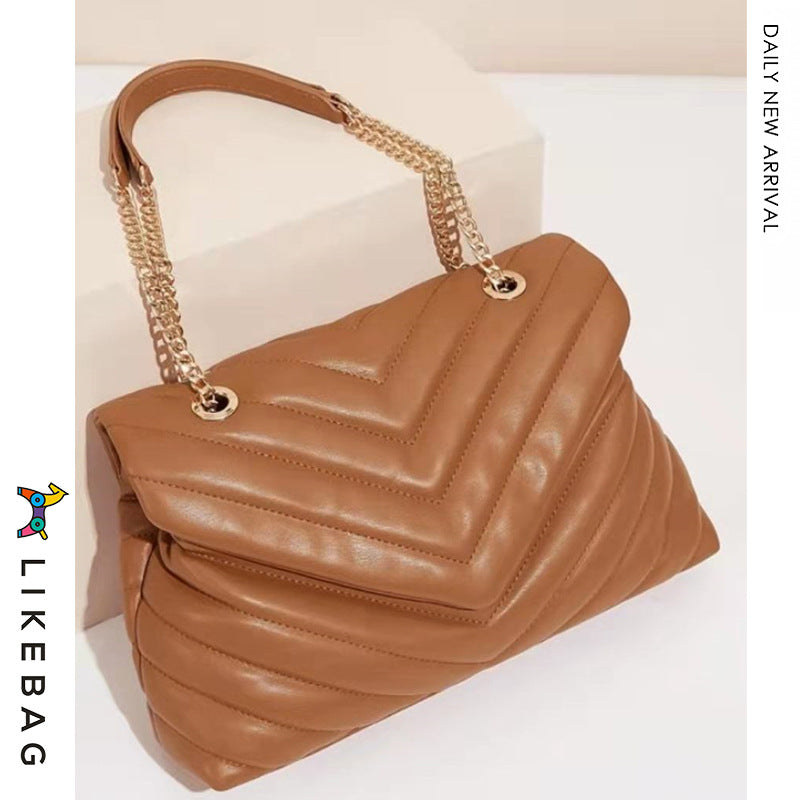 Women's Chain Embroidered Lady Joker V-shaped Diamond Shoulder Bags