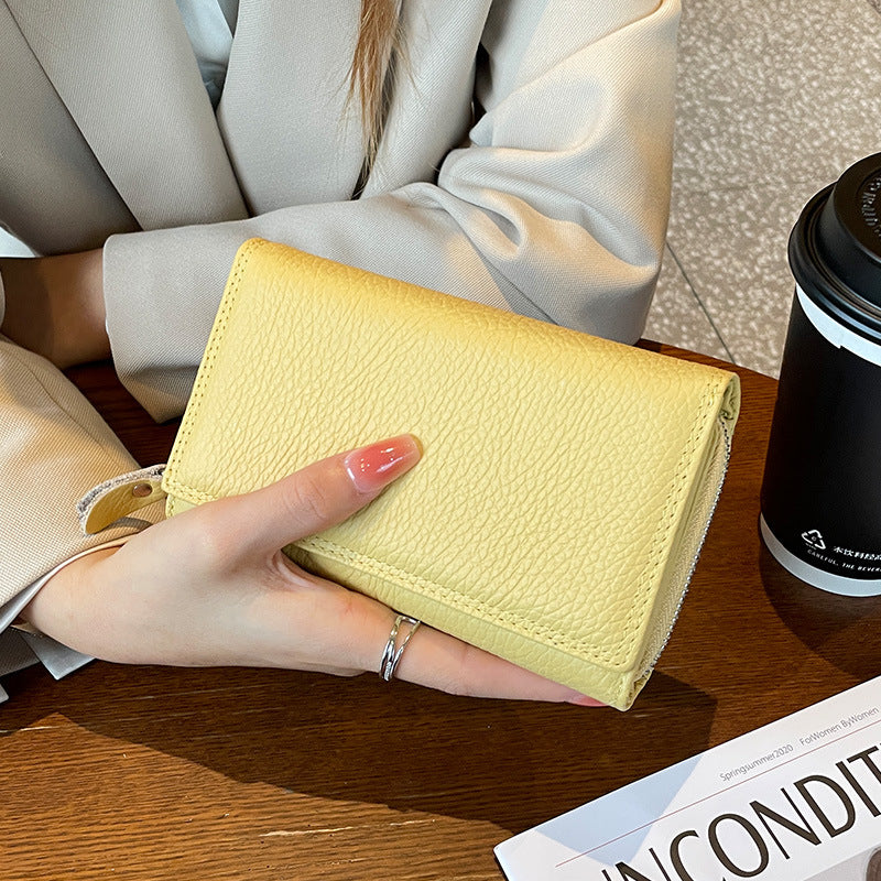 Women's First Layer Cowhide Mid-length Three Folding Design Ladies Wallets