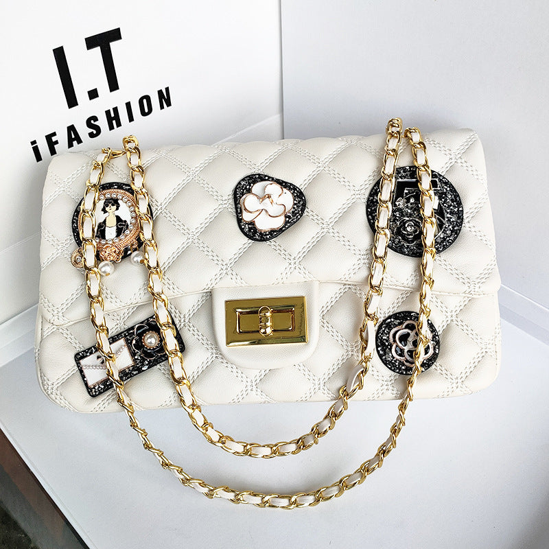 Women's Leather Individual Badge Sheepskin Classic Style Shoulder Bags