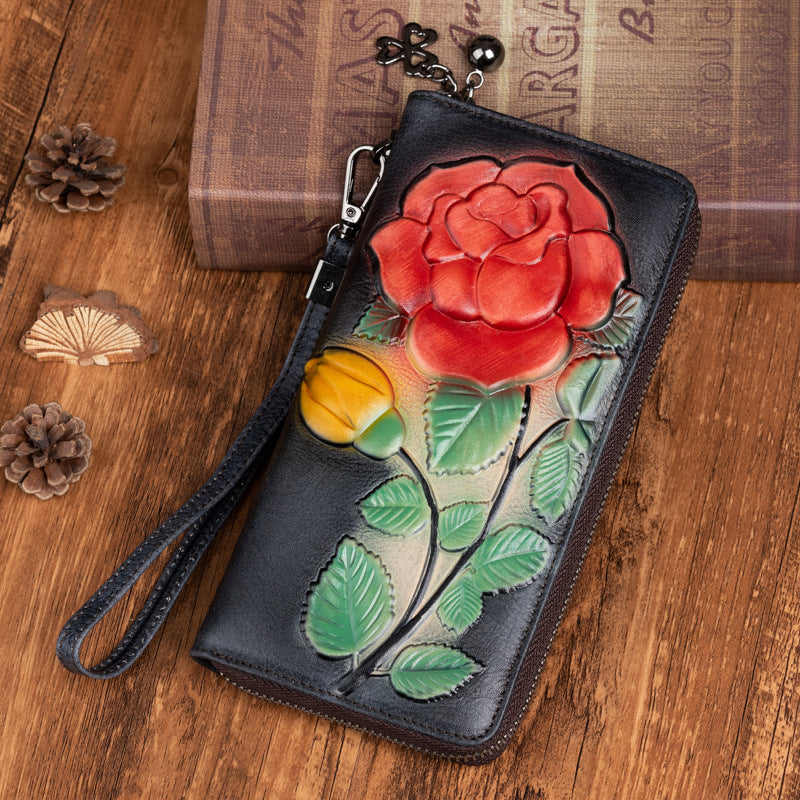 Women's Rose Embossed Mid-length Zipper Fashion Ladies Wallets