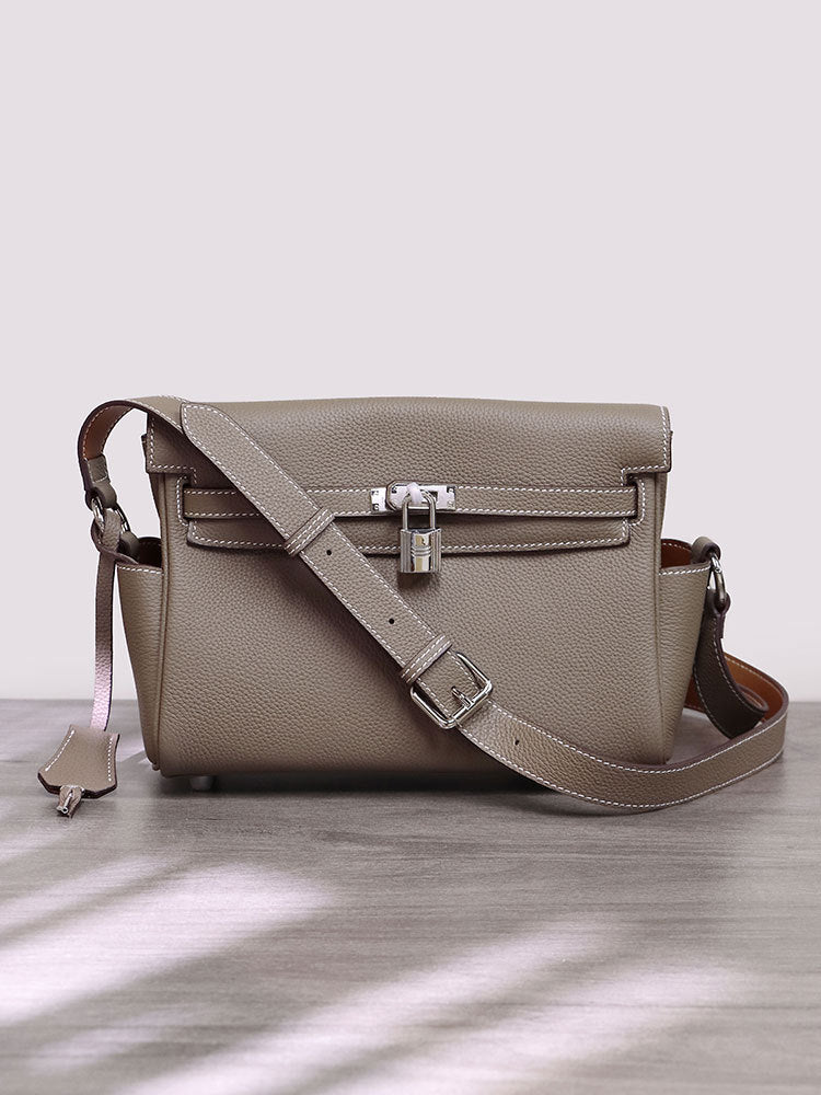 Retro High-grade First Layer Cowhide Kelly Wide Strap Crossbody Bags