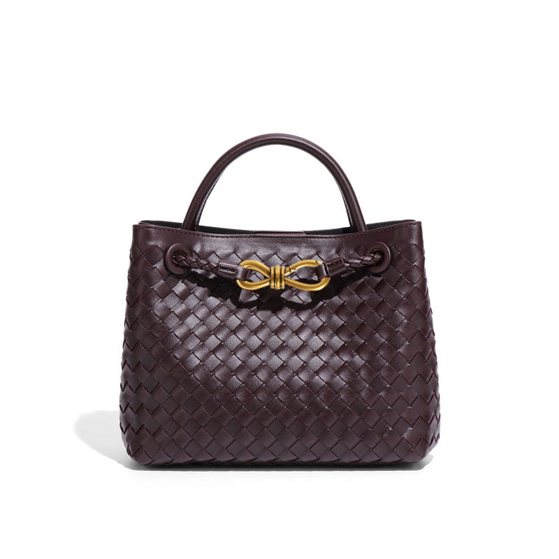 Women's Fashion Portable Bow Metal Hand-woven Texture Handbags