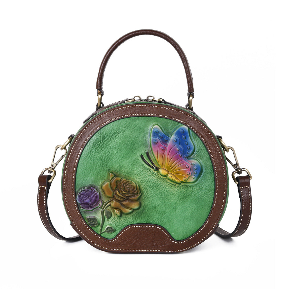 Women's First Layer Cowhide Love Of Butterfly Shoulder Bags