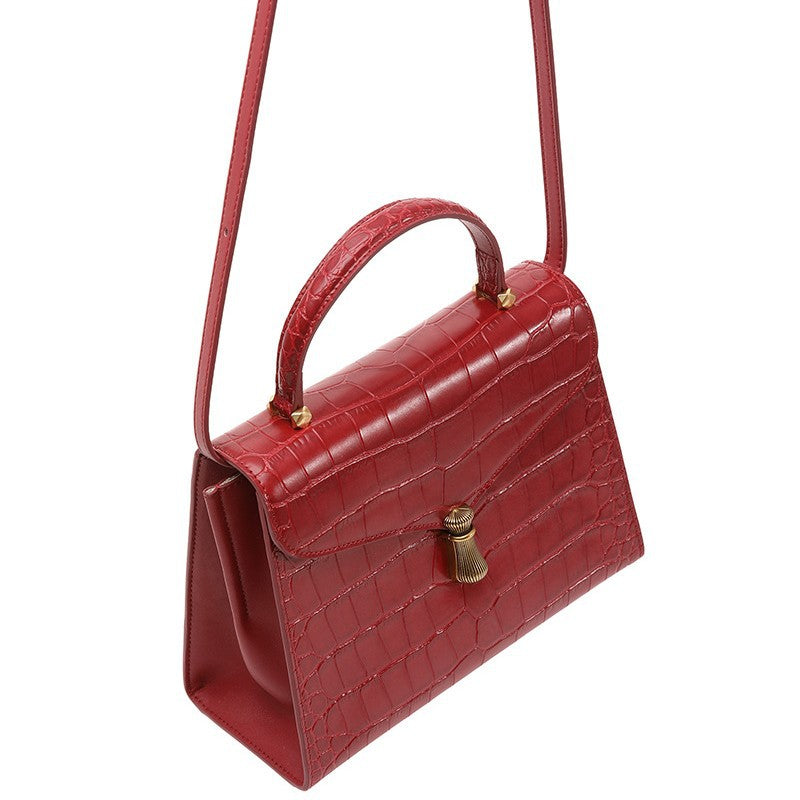Women's High-grade Crocodile Pattern Red Wedding Portable Shoulder Bags