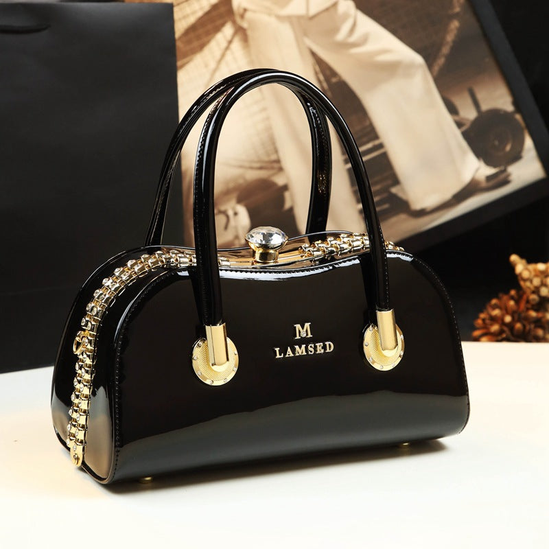 Women's Diamond Boston Pillow Personality Patent Leather Shoulder Bags