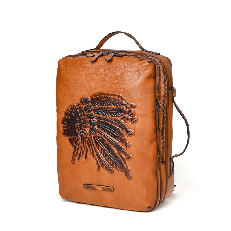 Men's Trendy Head Layer Vegetable Tanning Leather Backpacks
