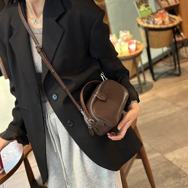 Women's Summer Genuine Leather Double Zipper Portable Crossbody Bags