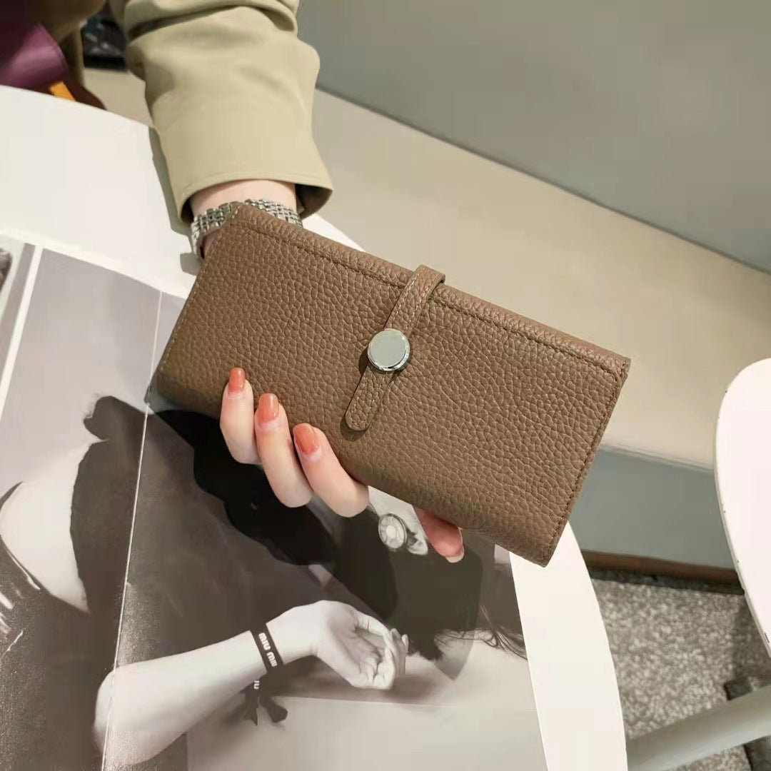 Women's First Layer Cowhide Long Folding Large Capacity Genuine Ladies Wallets