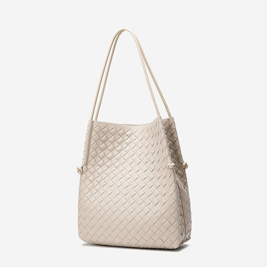 Woven Big Cowhide Leather Large Capacity Shoulder Bags