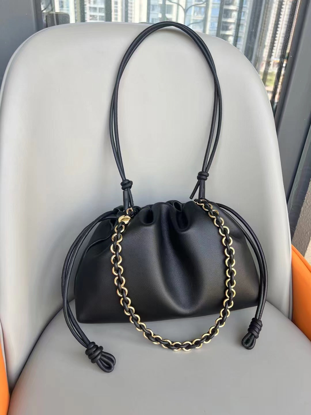 Women's Lucky Soft Cowhide Clutch Drawstring Genuine Shoulder Bags