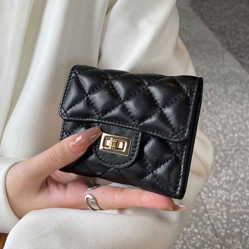 Women's Leather Short Three Folding Compact Diamond Ladies Wallets