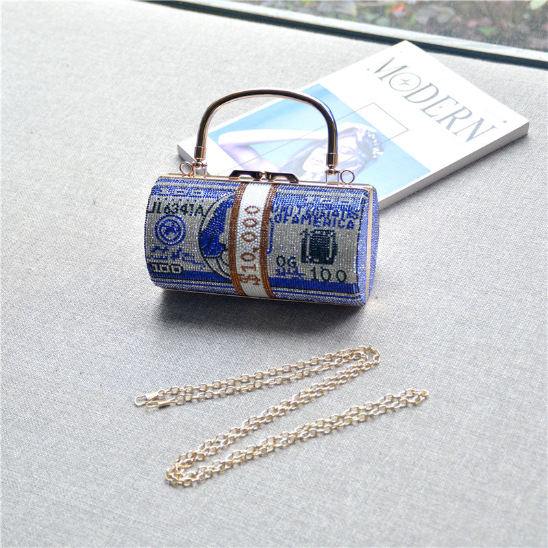 Women's Full Diamond Cylinder Dollar Fashion Rhinestone Evening Bags