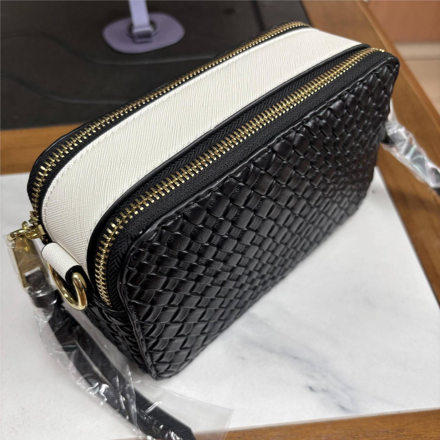 Women's Wide Strap Mark Double Zipper Classic Bags