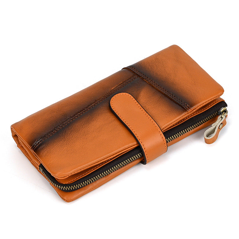 Rub Colored Cattlehide Leather Fashion Long Patchwork Men's Wallets