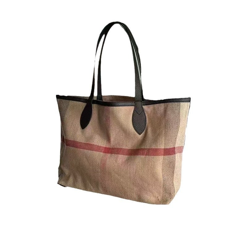 Women's Plaid Jute Leather Hand Large Capacity Handbags