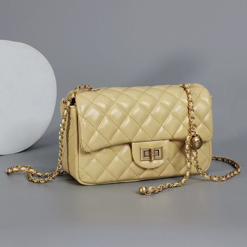 Women's Australian Khaki Genuine Leather Golden Ball Cowhide Crossbody Bags